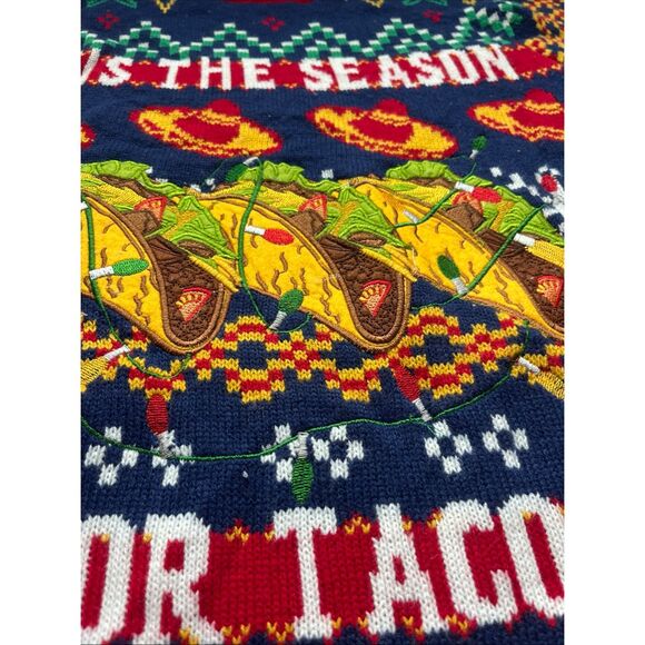 Tis the Season for Tacos Christmas Ugly Sweater Crewneck Sombreros Medium Blizza - Picture 4 of 10